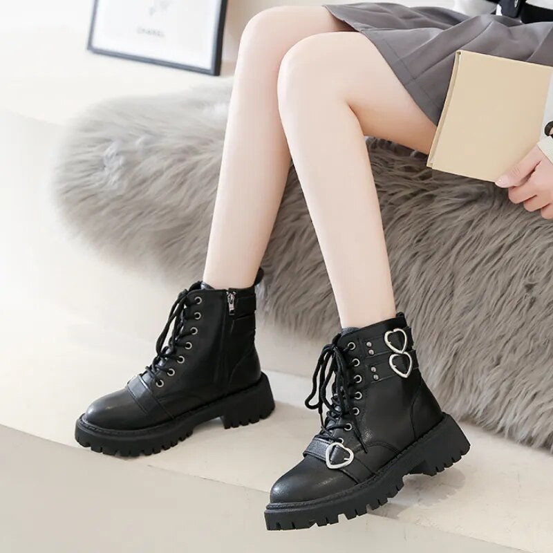 Rimocy 2023 New Women Platform Μποτάκια Pu Δερμάτινα Lace Up Μποτάκια μοτοσυκλέτας Γυναικεία φθινοπωρινή αντιολισθητική πλατφόρμα Botas Woman