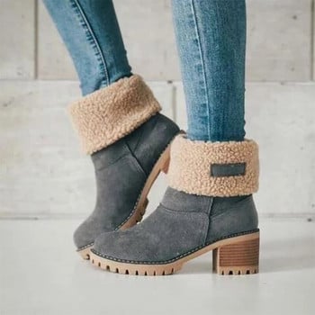 Νέες γυναικείες μπότες Winter Outdoor Keep Warm Γούνινες μπότες αδιάβροχες Γυναικείες μπότες χιονιού Χοντρό τακούνι με στρογγυλή κεφαλή κοντή μπότα