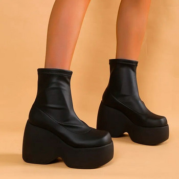 Ολοκαίνουργιο γοτθικό στυλ Γυναικείες μπότες αστραγάλου με σέξι κομψές χονδρές πλατφόρμες μεγάλο μέγεθος 43 για περπάτημα άνετα γυναικεία παπούτσια Παπούτσια πλατφόρμας