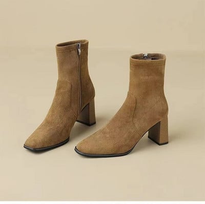 2023. aasta sügismood Elegantsed naiste kõrged kontsad Uued satiinist terava ninaga lühikesed saapad Naiste õhukese kontsaga venivad sokisaapad Naiste kingad