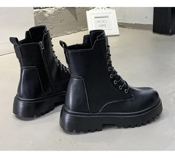 2021 Лято Есен Дамски боти до глезена Класически бежови черни кожени готически пънк обувки на средни токчета Къси компактни ботуши Обувки на платформа