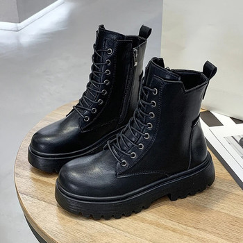 2021 Лято Есен Дамски боти до глезена Класически бежови черни кожени готически пънк обувки на средни токчета Къси компактни ботуши Обувки на платформа
