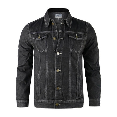 Nauja medvilninė džinsinė striukė Vyriška laisvalaikio vienspalvė striukė su viena krūtine džinsinė striukė, rudeninė, plona, kokybiška vyriška striukė