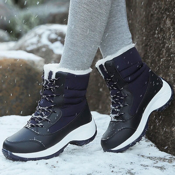 Ботуши Дамски плоски ботуши за сняг Дамски обувки на платформа Женски кожени обувки Топли обувки за жени Нови големи зимни обувки Botas Mujer