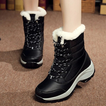 Ботуши Дамски плоски ботуши за сняг Дамски обувки на платформа Женски кожени обувки Топли обувки за жени Нови големи зимни обувки Botas Mujer