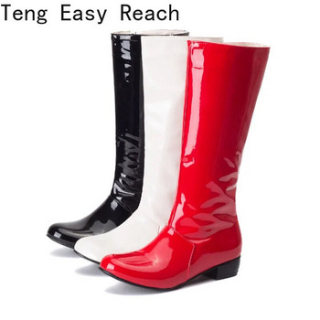 Модни високи ботуши до коляното Дамски обувки 2021 Есен Зимни дамски високи ботуши Черни бели червени дълги обувки Дамски големи размери 47