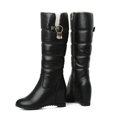 REAVE CAT Ladies Wedge Heel Down Knee Boots Slip On Hidden Heel Αδιάβροχο Μεγάλο μέγεθος 44 Party Ζεστό χειμωνιάτικο βελούδινο μαύρο F1290
