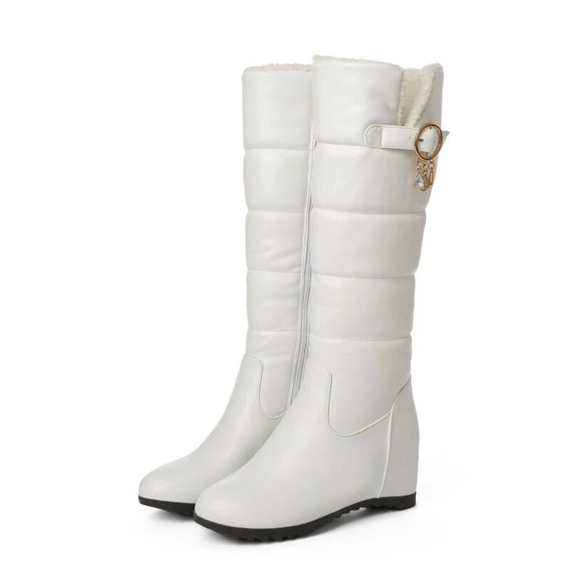 REAVE CAT Ladies Wedge Heel Down Knee Boots Slip On Hidden Heel Αδιάβροχο Μεγάλο μέγεθος 44 Party Ζεστό χειμωνιάτικο βελούδινο μαύρο F1290