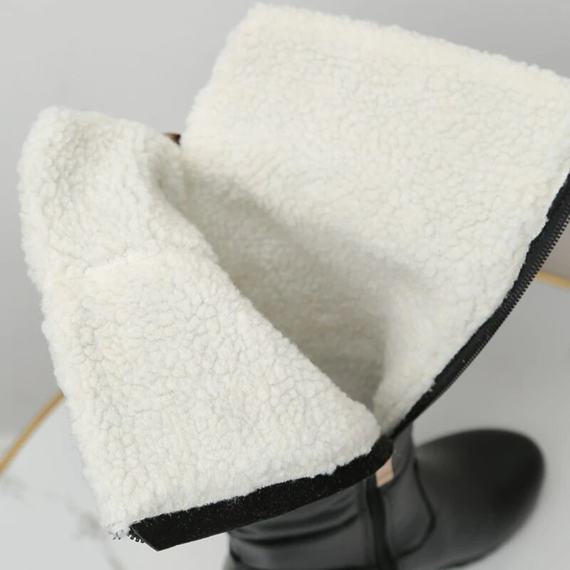 REAVE CAT Ladies Wedge Heel Down Knee Boots Slip On Hidden Heel Αδιάβροχο Μεγάλο μέγεθος 44 Party Ζεστό χειμωνιάτικο βελούδινο μαύρο F1290