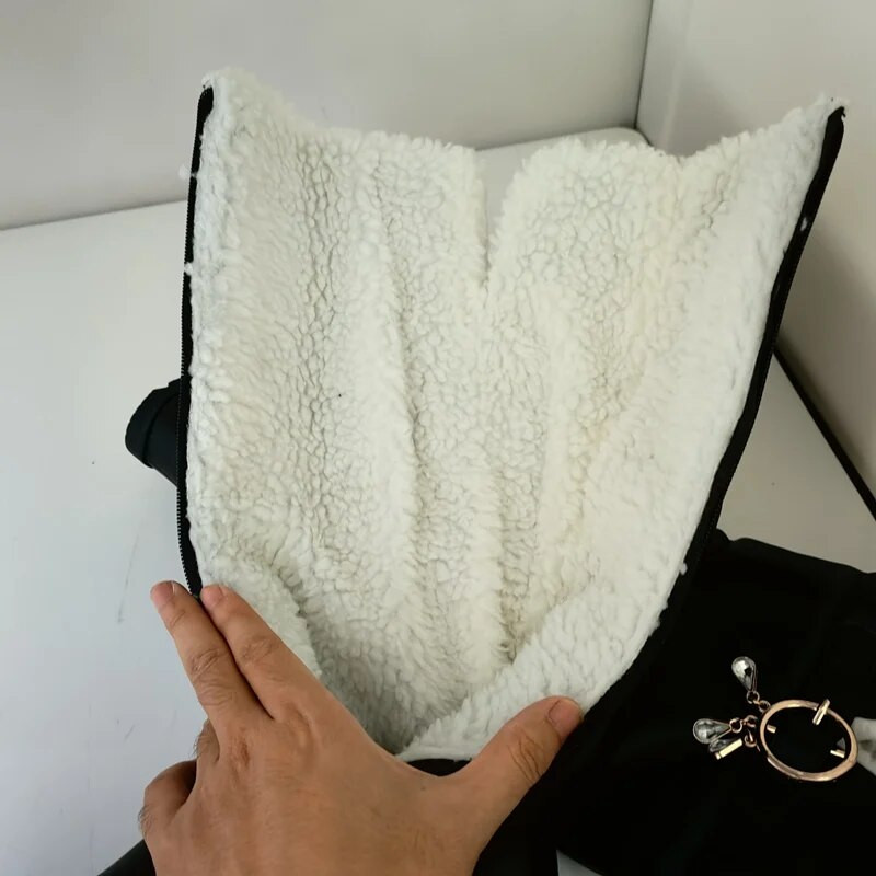 REAVE CAT Ladies Wedge Heel Down Knee Boots Slip On Hidden Heel Αδιάβροχο Μεγάλο μέγεθος 44 Party Ζεστό χειμωνιάτικο βελούδινο μαύρο F1290