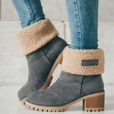 Žieminiai viduriniai batai moteriški batai šilti, patogūs laisvalaikio sniego batai, apvalūs moteriški pliušiniai batai su vidutiniu kulnu Moteriški batai iki blauzdos
