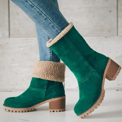 Žieminiai viduriniai batai moteriški batai šilti, patogūs laisvalaikio sniego batai, apvalūs moteriški pliušiniai batai su vidutiniu kulnu Moteriški batai iki blauzdos