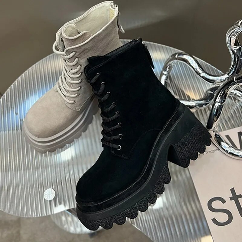 Gležnjače Kožane antilop ženske čizme s ravnom platformom Ženske cipele Modne jesenske zimske čizme