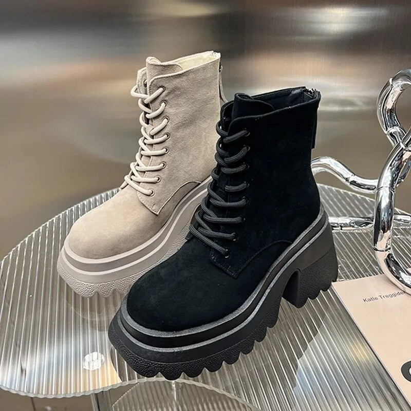 Gležnjače Kožane antilop ženske čizme s ravnom platformom Ženske cipele Modne jesenske zimske čizme