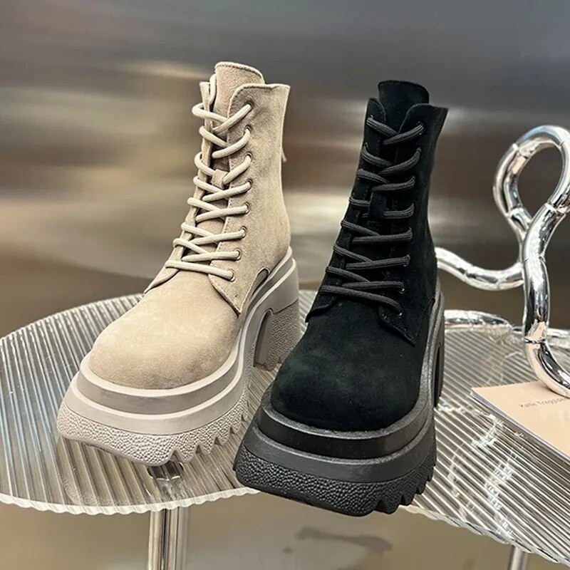 Gležnjače Kožane antilop ženske čizme s ravnom platformom Ženske cipele Modne jesenske zimske čizme