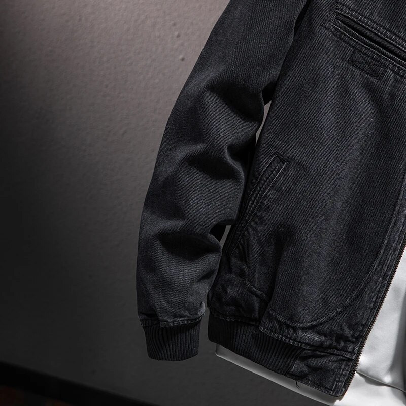 Rudens jauns statīvs apkakles rāvējslēdzējs džinsa jaka vīriešiem ikdienišķa britu tieva melna motocikla vīriešu beisbola jaka kovboju mētelis