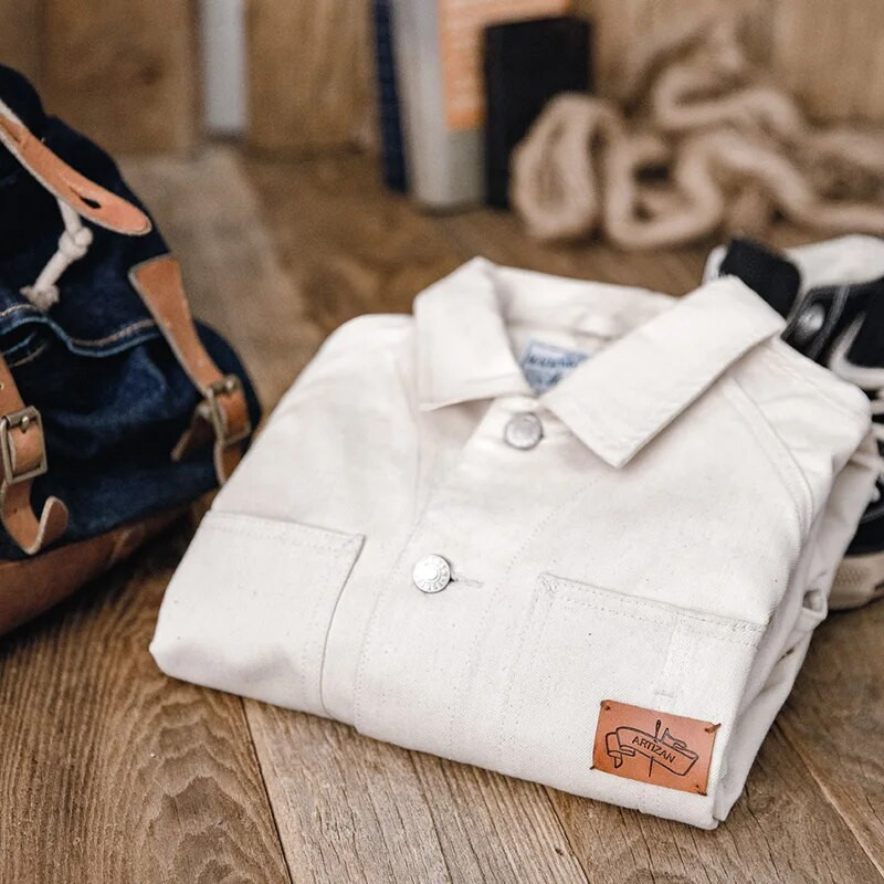 Valmistatud valged jakid meestele Tööriistad Prantsuse retro jaht vabaaja valge teksajakk Slim Top Jaapani jakk Meeste trend