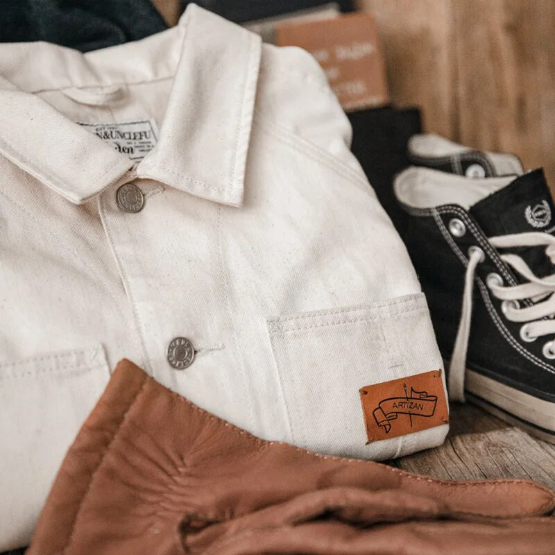 Valmistatud valged jakid meestele Tööriistad Prantsuse retro jaht vabaaja valge teksajakk Slim Top Jaapani jakk Meeste trend