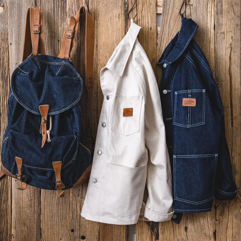 Valmistatud valged jakid meestele Tööriistad Prantsuse retro jaht vabaaja valge teksajakk Slim Top Jaapani jakk Meeste trend