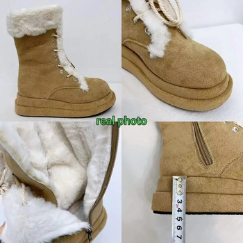 Χειμώνας 2023 νέα vintage χοντρή σόλα και φλις μπότες ιππότης ζεστές μπότες Martin με λουράκι στο μεσαίο πόδι Γυναικείες μπότες Snow