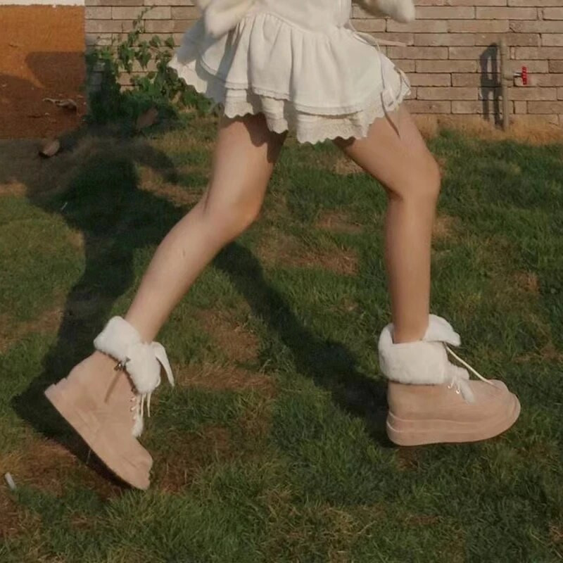 Χειμώνας 2023 νέα vintage χοντρή σόλα και φλις μπότες ιππότης ζεστές μπότες Martin με λουράκι στο μεσαίο πόδι Γυναικείες μπότες Snow