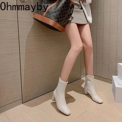 2023 m. žiemos šilti pliušiniai moteriški auliniai batai Madingi užtrauktukai Stori aukštakulniai batai Gatvės stiliaus „Eelgant“ šilti moteriški trumpi batai