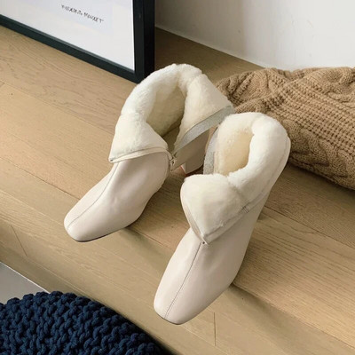 2023 m. žiemos šilti pliušiniai moteriški auliniai batai Madingi užtrauktukai Stori aukštakulniai batai Gatvės stiliaus „Eelgant“ šilti moteriški trumpi batai