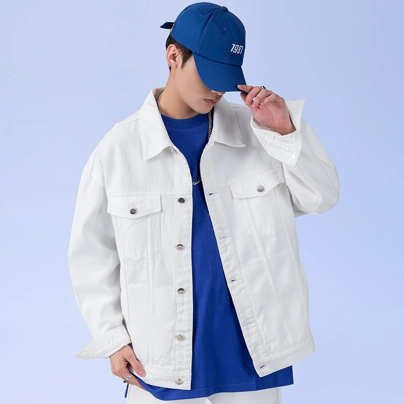 2022 Φθινόπωρο New Men Oversize Λευκό τζιν μπουφάν Streetwear βαμβακερά casual all-match υψηλής ποιότητας τζιν παλτό Ανδρικό μπλε πράσινο μαύρο