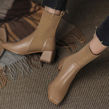 2024 Φθινοπωρινές χειμερινές πλεκτές κοντές μπότες Γυναικείες νέες κάλτσες στον αστράγαλο Παπούτσια Γυναικεία μόδα Μεγάλο μέγεθος 43 Slip on ψηλοτάκουνα Botas De Mujer