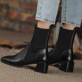 2024 Есен Зима Плетени къси ботуши Дамски нови чорапи до глезена Обувки Дамска мода Големи размери 43 Високи токчета Botas De Mujer