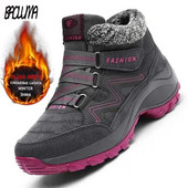 Žieminiai moteriški sniego batai Odiniai moteriški šilti stori pliušiniai sniego batai vandeniui atsparūs moteriški zomšiniai batai, neslystantys moteriški batai