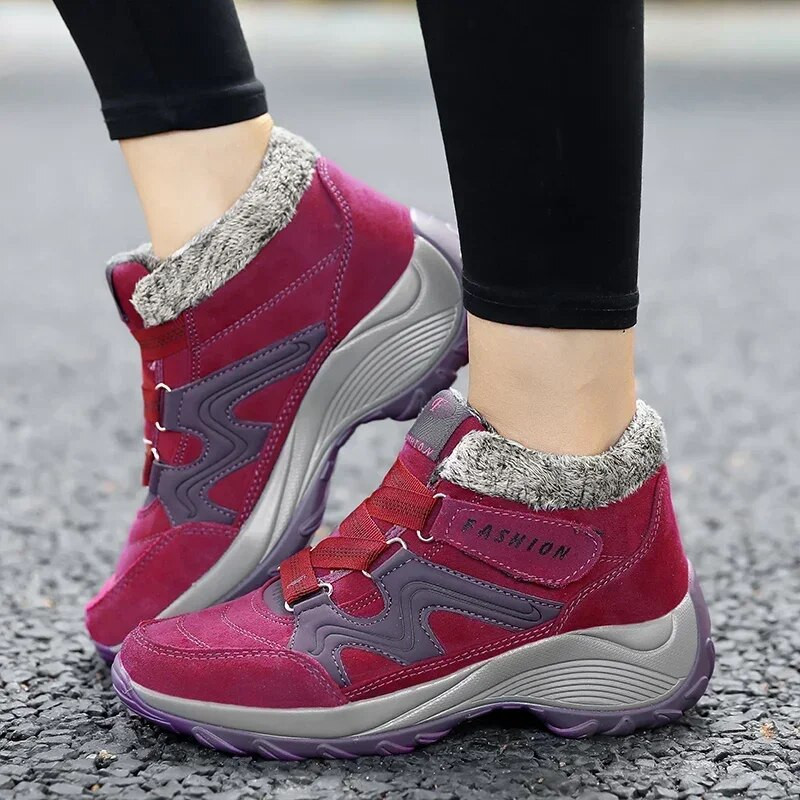 Žieminiai moteriški sniego batai Odiniai moteriški šilti stori pliušiniai sniego batai vandeniui atsparūs moteriški zomšiniai batai, neslystantys moteriški batai