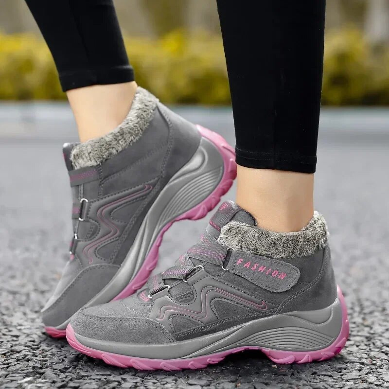 Žieminiai moteriški sniego batai Odiniai moteriški šilti stori pliušiniai sniego batai vandeniui atsparūs moteriški zomšiniai batai, neslystantys moteriški batai