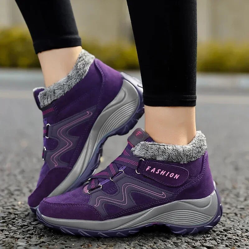 Žieminiai moteriški sniego batai Odiniai moteriški šilti stori pliušiniai sniego batai vandeniui atsparūs moteriški zomšiniai batai, neslystantys moteriški batai