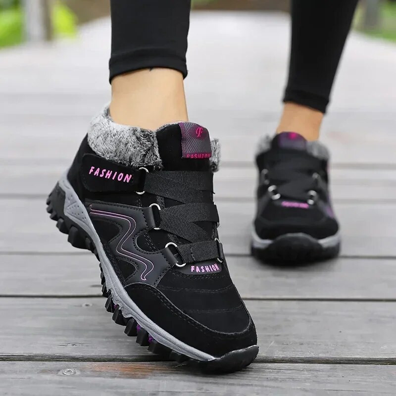 Žieminiai moteriški sniego batai Odiniai moteriški šilti stori pliušiniai sniego batai vandeniui atsparūs moteriški zomšiniai batai, neslystantys moteriški batai