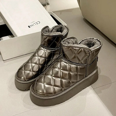 Naiste paksud soojad plüüsist lumesaapad paksu põhjaga libisemiskindlad puuvillased polsterdatud talvejalatsid Naine vabaaja platvormiga pahkluu saapad