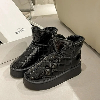 Naiste paksud soojad plüüsist lumesaapad paksu põhjaga libisemiskindlad puuvillased polsterdatud talvejalatsid Naine vabaaja platvormiga pahkluu saapad