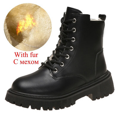 Veekindlad lumesaapad naiste sügistalvised paksud plüüsist platvormiga pahkluusaapad Naise Pu-nahast soojad libisemiskindlad puuvillased saapad