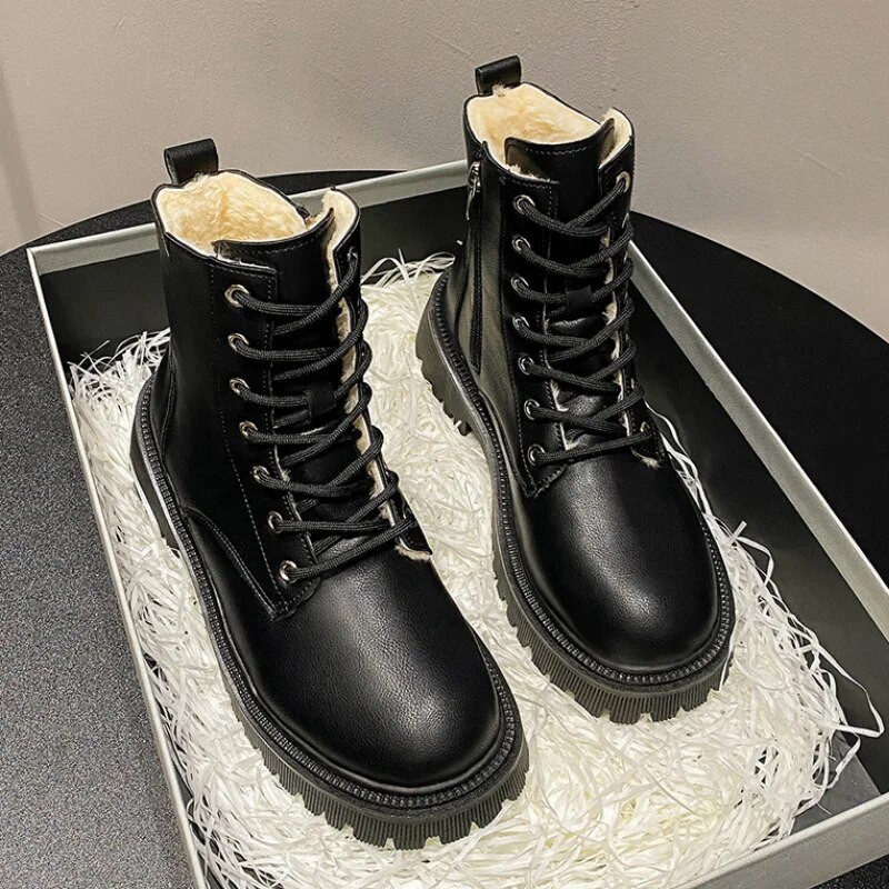 Veekindlad lumesaapad naiste sügistalvised paksud plüüsist platvormiga pahkluusaapad Naise Pu-nahast soojad libisemiskindlad puuvillased saapad