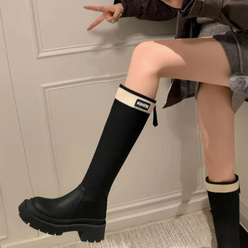 Knight Boots Γυναικεία Φθινόπωρο και Χειμώνας 2023 Νέες Στρατιωτικές Πράσινες Χονδρές Σόλα Ψηλές Μακριές Λεπτές Δερμάτινες Μπότες