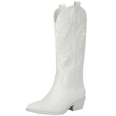 Dropshipi kauboisaapad naistele Tikitud Vintage Denim Sinine Sääre keskosa Lääne Cowgirl Saapad Hea kvaliteediga naiste kingad Mugavad