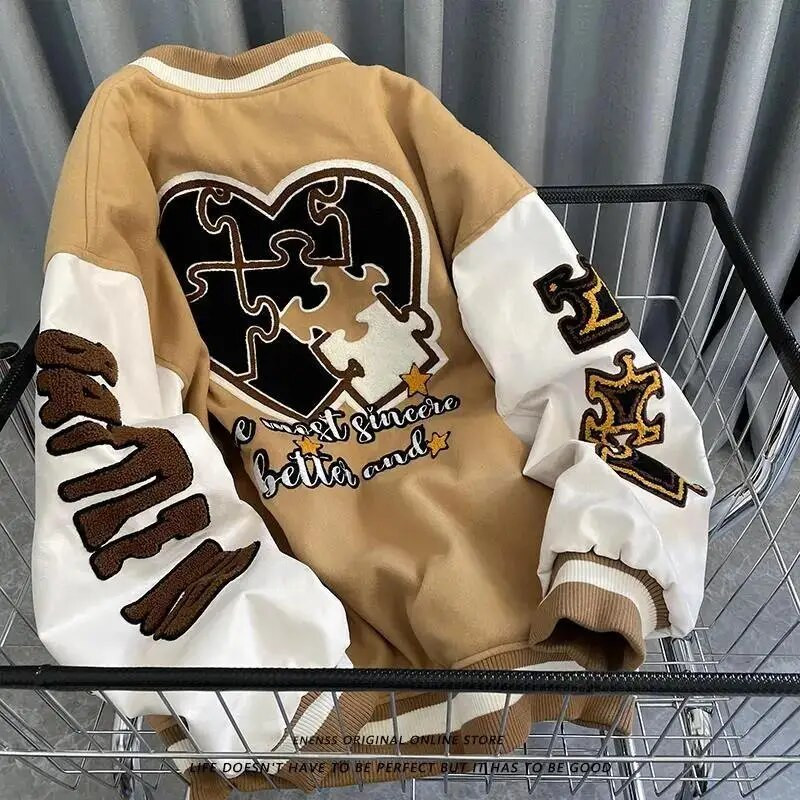 Pavasario ir rudens retro dygsniuotas siuvinėtas beisbolo uniformos vyriškas ir moteriškas laisvas tide prekės ženklo gatvės švarkas poros marškiniai