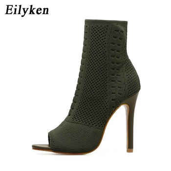 Eilyken New Style Peep Toe Boots Boots Stretch Women Fabric Out Дишащи ботуши Sexy Dance Pole Ladies Pumps Shoes