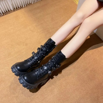 Луксозни маркови дамски ботуши 2023 г., нови зимни обувки с платформа от изкуствена кожа, модни, пънк готически ботуши, ежедневни работни обувки botines mujer