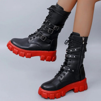 Γυναικείες μπότες Chelsea Mid Calf Χειμώνας 2024 New Trend Flats παπούτσια Casual μπότες μοτοσυκλέτας με φερμουάρ Gladiator Goth Mujer Knight Botas