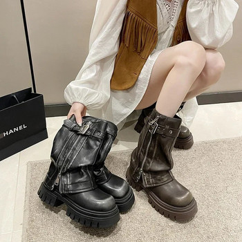 2023 Νέα παπούτσια για γυναικείες αγκράφες Γυναικείες μπότες μόδας στο πλάι φερμουάρ Μοντέρνες γυναικείες μπότες υψηλής ποιότητας με στρογγυλά δάχτυλα με μέση γάμπα Zapatos