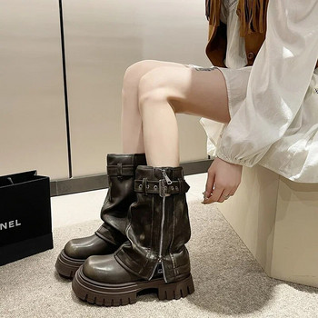 2023 Νέα παπούτσια για γυναικείες αγκράφες Γυναικείες μπότες μόδας στο πλάι φερμουάρ Μοντέρνες γυναικείες μπότες υψηλής ποιότητας με στρογγυλά δάχτυλα με μέση γάμπα Zapatos