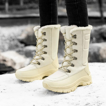 Γυναικείες χειμερινές μπότες Moipheng Αδιάβροχες χειμωνιάτικες μπότες χιονιού στη μέση της γάμπας Γυναικεία παπούτσια πλατφόρμας με χοντρή γούνα Botas Mujer Combat Boots