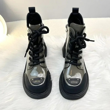 Γυναικείες μπότες 2024 Νέες γυναικείες μπότες Χειμερινά παπούτσια με κορδόνια με στρογγυλά δάχτυλα Γυναικεία πλατφόρμα σχεδιαστής Knight Boots Γυναικεία παπούτσια