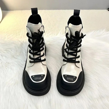 Боти до глезена Дамски 2024 Нови дамски ботуши Зимни обувки с връзки с кръгли пръсти Дамски дизайнерски рицарски ботуши на платформа Дамски обувки